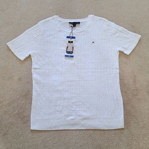 Tommy Hilfiger Sweater Women's Size Large White Cable Knit Short Sleeved NWT